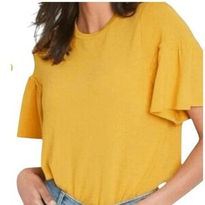 BANANA REPUBLIC‎ Luxespun  Flutter Sleeve Top Mustard Yellow NWT $40 Size XS
